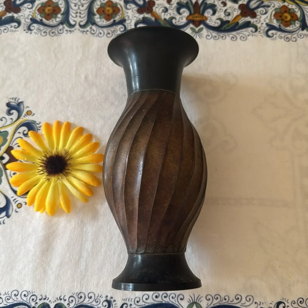 🩷 Pottery Barn; Made in India, Bronze & Mocha Sturdy Flower Vase/Decor 9” Tall!